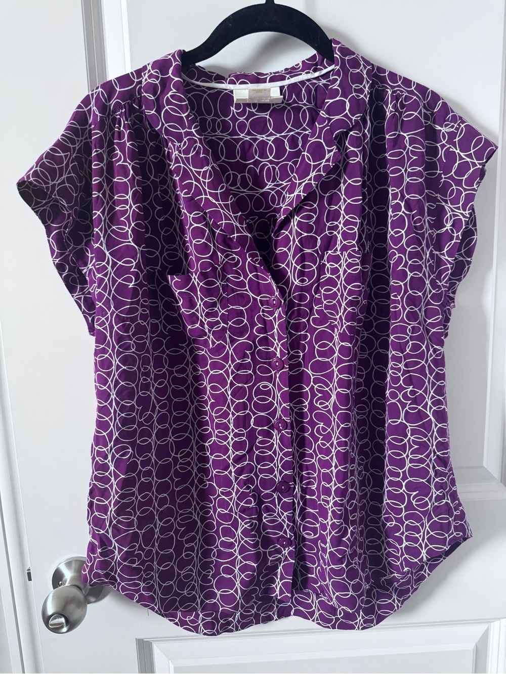 Maeve Purple & White Loop-Print Cap-Sleeve Blouse-Small